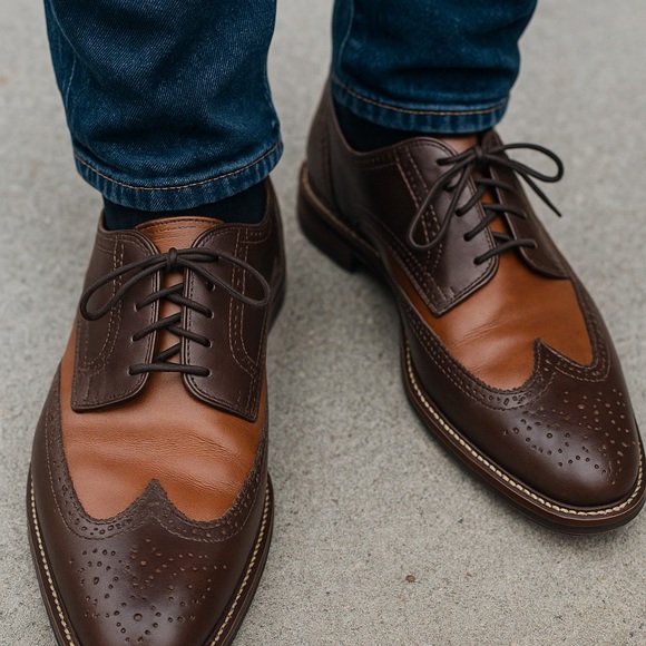 Florsheim Two-Tone Brown Leather Oxfords Sz 14 - Picture 1 of 9